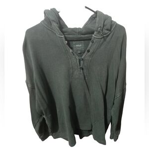 Aerie Beach Weekend Oversized Vintage Washed Green Hoodie Henley, Size Large